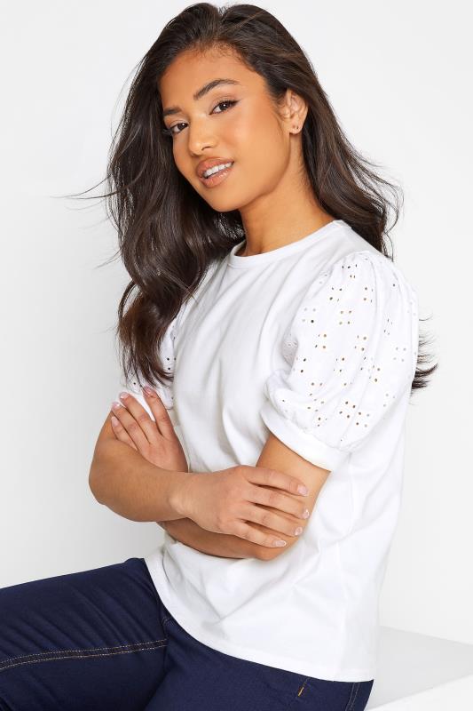 Petite White Broderie Anglaise Puff Sleeve T-Shirt 4