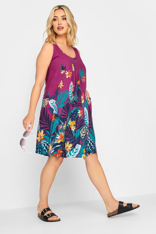 YOURS Plus Size Plum Purple Floral Print Pocket Dress | Yours Clothing 1