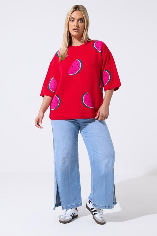 LIMITED COLLECTION Plus Size Red Knitted Boxy Top  1