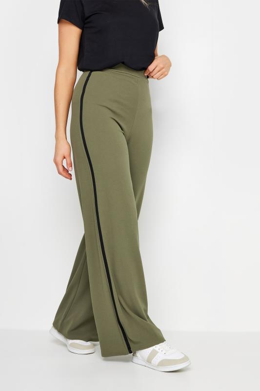 LTS Tall Womens Khaki Green & Black Side Stripe Wide Leg Trousers | Long Tall Sally 2