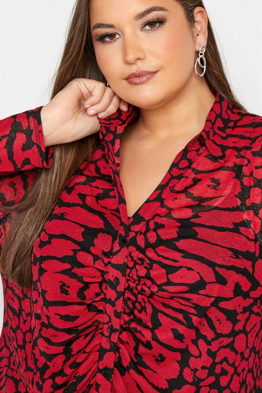 YOURS LONDON Curve Red Animal Print Ruched Front Blouse 4