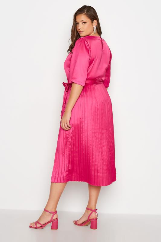 YOURS LONDON Plus Size Pink Satin Pleated Wrap Dress | Yours Clothing 3