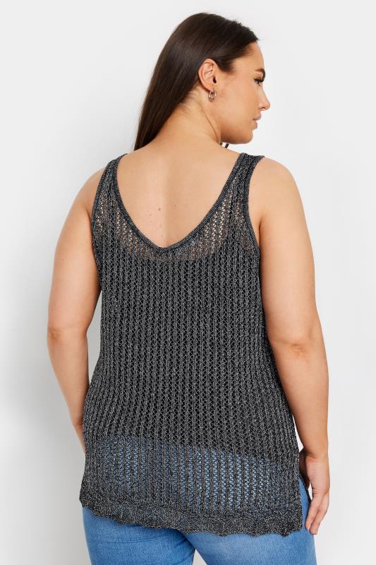 YOURS Plus Size Black & Silver Metallic Crochet Vest Top | Yours Clothing 4