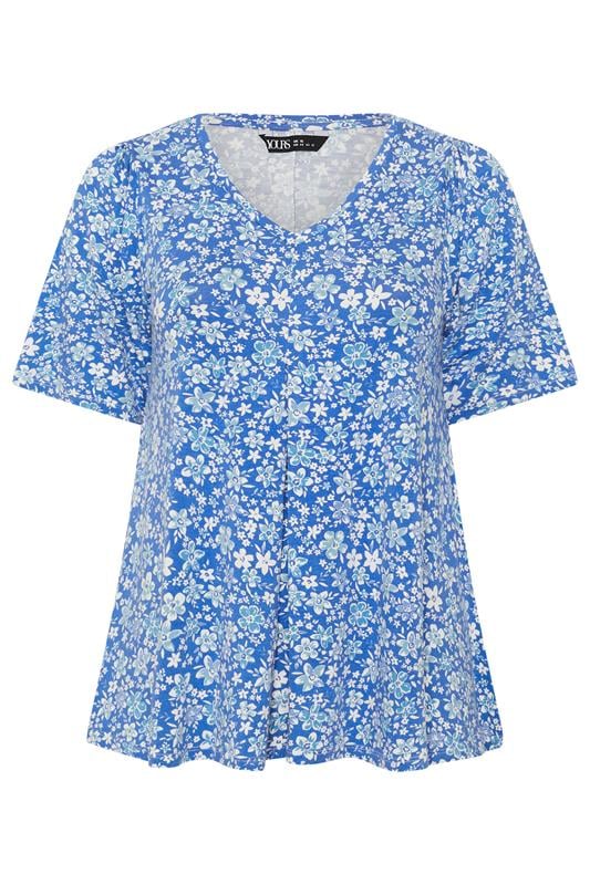 YOURS Plus Size Blue Ditsy Floral Swing Top | Yours Clothing 5