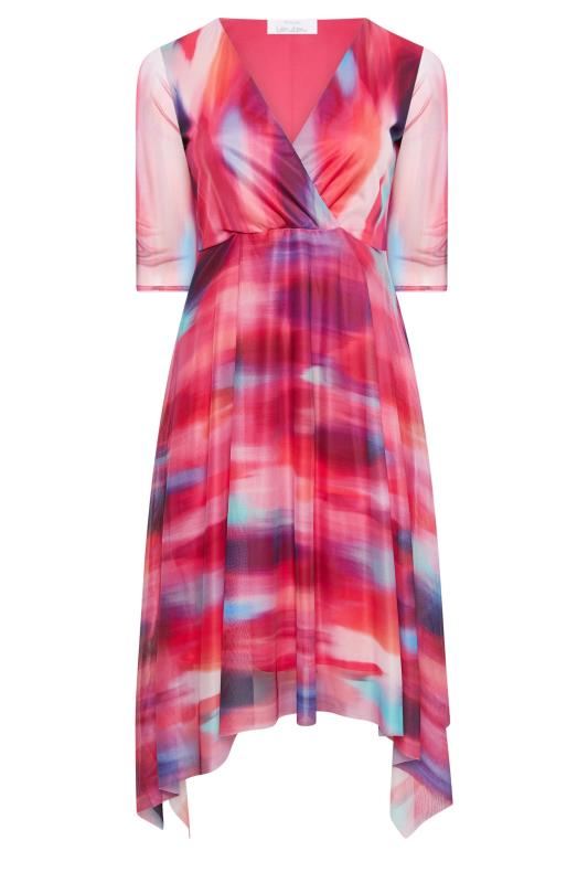 YOURS LONDON Plus Size Pink Abstract Print Mesh Wrap Dress | Yours Clothing 6