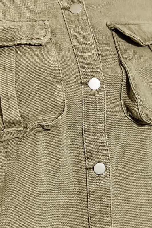LIMITED COLLECTION Plus Size Khaki Green Washed Longline Denim Jacket | Yours Clothing 5
