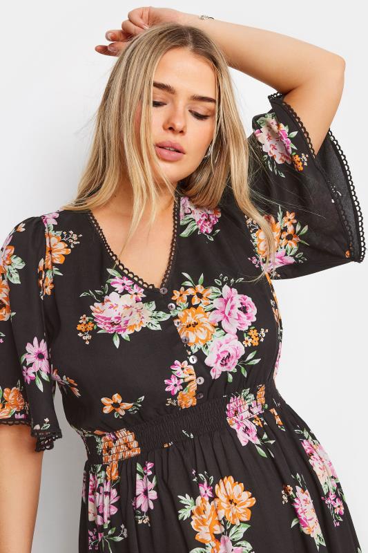 YOURS Plus Size Black Floral Print High Low Midi Dress | Yours Clothing 4
