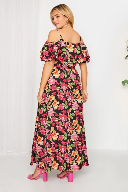 Plus Size YOURS LONDON Curve Black Floral Bardot Ruffle Bridesmaid Maxi Dress | Yours Clothing  4