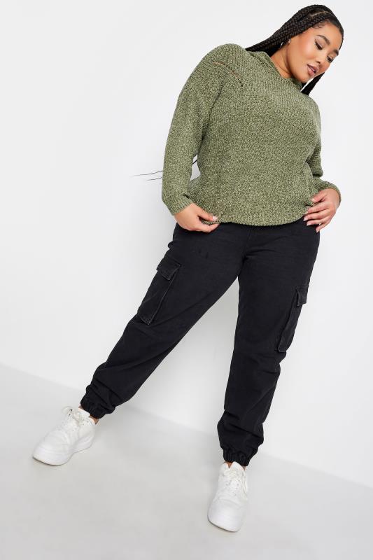 YOURS Plus Size Khaki Green Chenille Knitted Hoodie | Yours Clothing 2