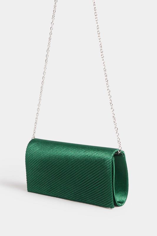 Green Pleated Satin Clutch Bag | Yours Clothing 3