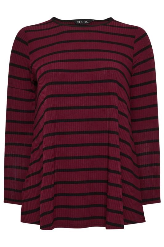 YOURS Plus Size Burgundy Red Stripe Long Sleeve Swing Top | Yours Clothing 5