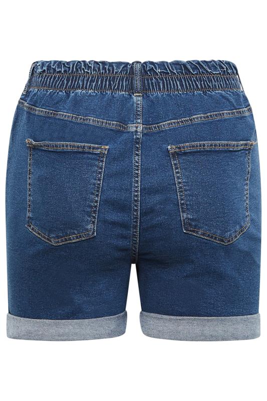 YOURS Plus Size Light Blue Ripped Elasticated Waist Denim Shorts | Yours Clothing 6
