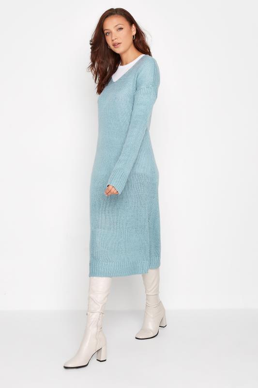 LTS Tall Denim Blue Knitted Midi Dress 2