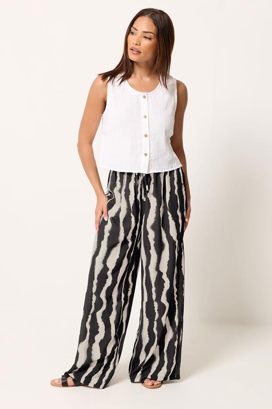  PixieGirl Petite Black Abstract Striped Wide Leg Trousers