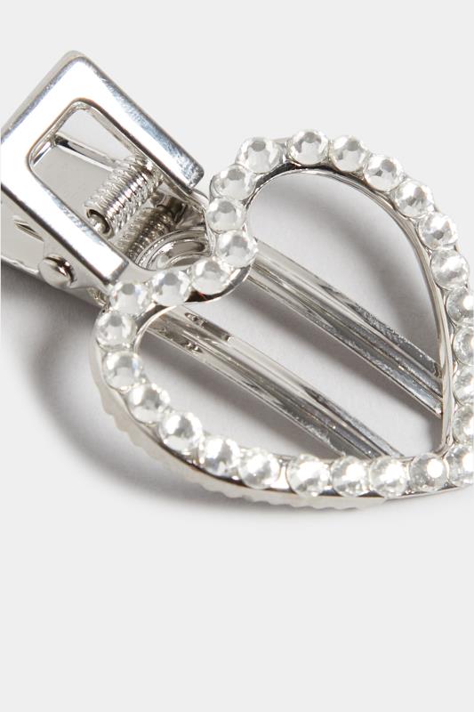 Silver Diamante Heart Hair Clip | Yours Clothing 4