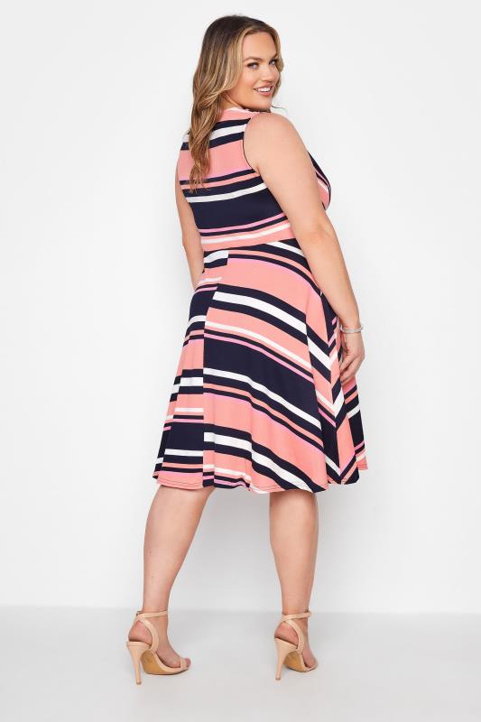 Curve Pink Stripe Wrap Skater Dress 3