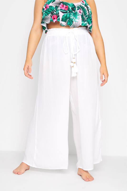 Plus Size  YOURS Curve White Wide Leg Beach Trousers