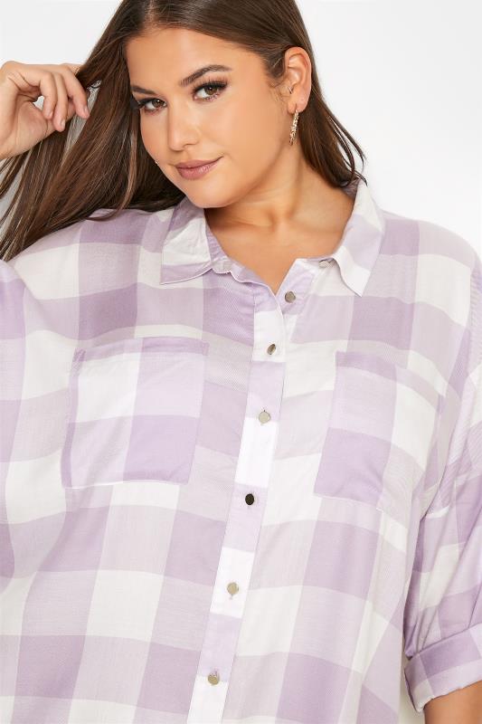Plus Size Lilac Purple Checked Oversized Shirt | Yours Clothing  4