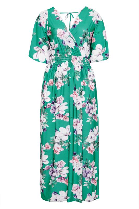 YOURS LONDON Curve Green Floral Shirred Waist Maxi Dress_F.jpg