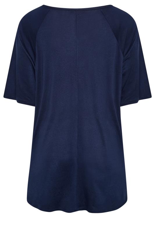 Plus Size Navy Blue Embroidered Tie Neck Top | Yours Clothing 7