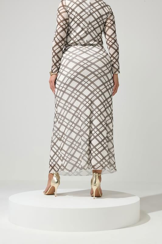 YOURS LONDON Curve Ivory White & Brown Check Maxi Skirt | Yours Clothing 2
