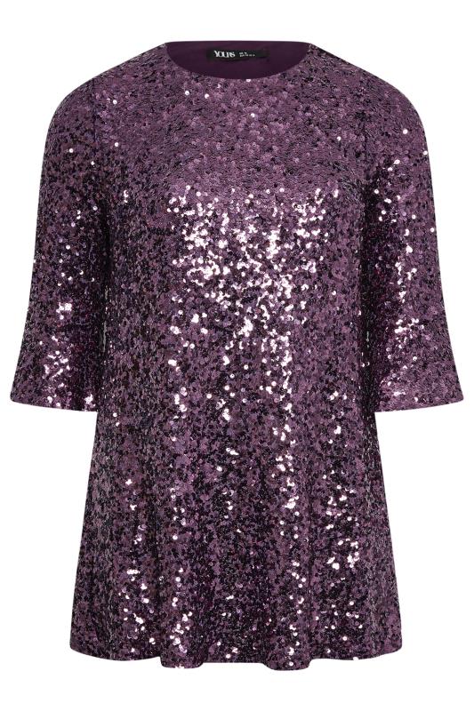 YOURS LONDON Plus Size Purple Sequin Flute Sleeve Top | Yours Clothing 5