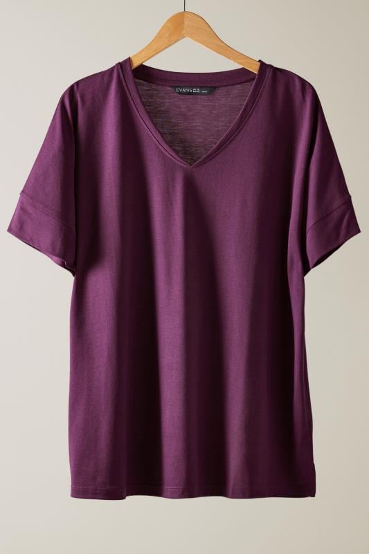 EVANS Plus Size Purple V-Neck Modal Rich T-Shirt | Evans 5