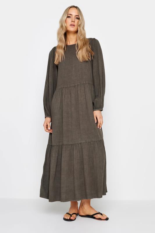 LTS Tall Womens Brown Acid Wash Tiered Maxi Dress | Long Tall Sally  1