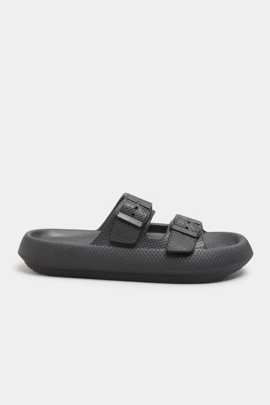 Black Double Buckle Slider Sandals In Extra Wide EEE Fit | Yours Clothing  3