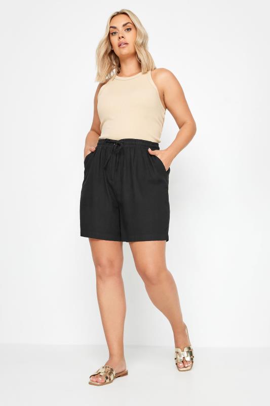 YOURS Plus Size Black Linen Shorts | Yours Clothing 2