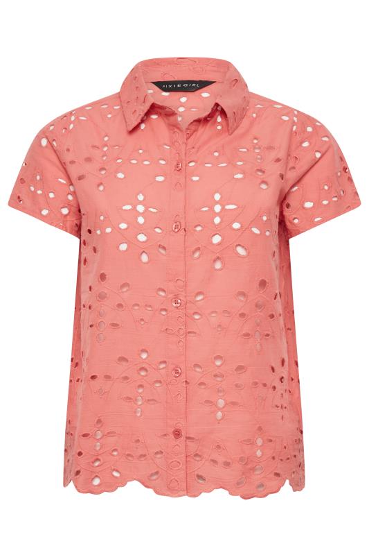 Petite Coral Pink Broderie Short Sleeve Shirt | PixieGirl 6