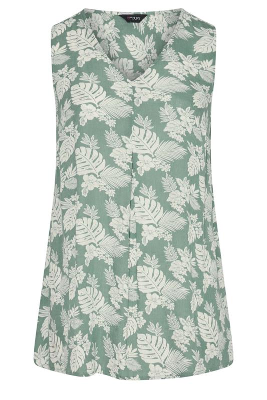 Plus Size Sage Green Leaf Print Swing Vest Top | Yours Clothing 4