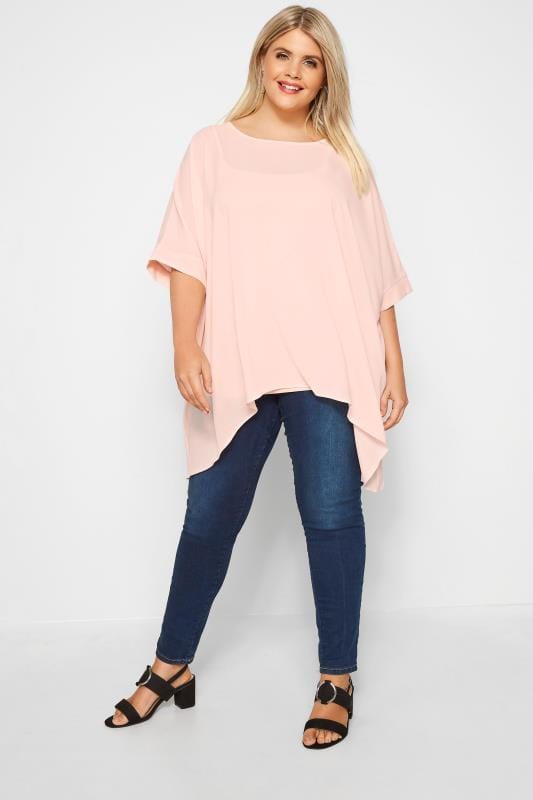 SIZE UP Pink Chiffon Cape Top | Sizes 16 to 36 | Yours Clothing