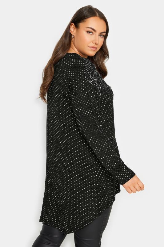 YOURS Plus Size Black Sequin Embellished Long Sleeve Top | Yours Clothing 3