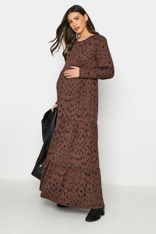LTS Tall Maternity Brown Animal Print Tiered Dress 2