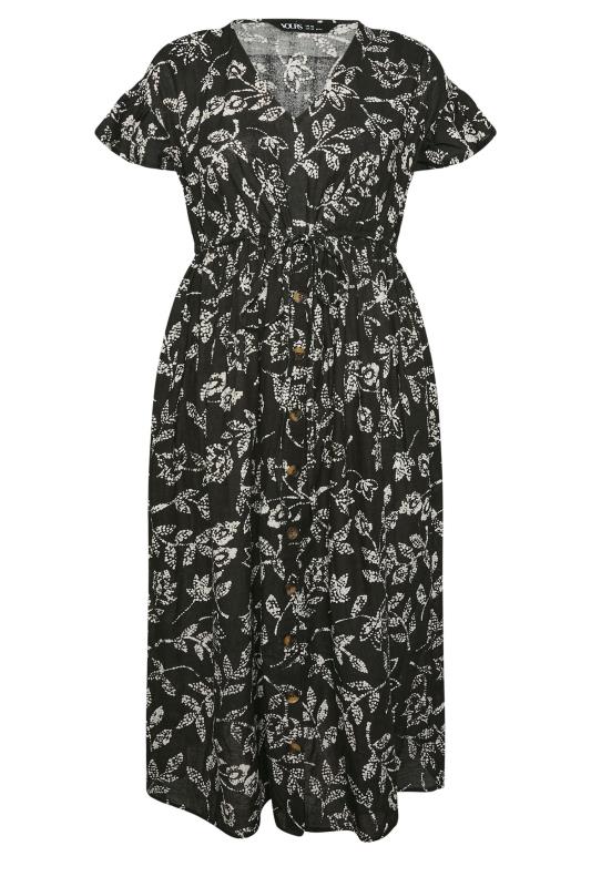 YOURS Plus Size Black Dotted Leaf Print Linen Maxi Dress | Yours Clothing 6