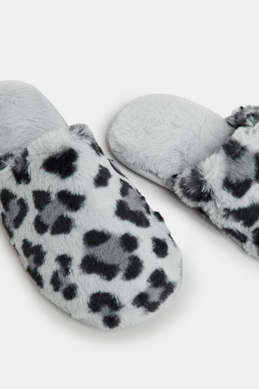 Grey Leopard Print Mule Slippers In Wide E Fit | Yours Clothing 5
