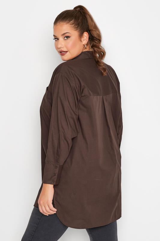 LIMITED COLLECTION Plus Size Chocolate Brown Oversized Boyfriend Shirt | Yours Clothing 3