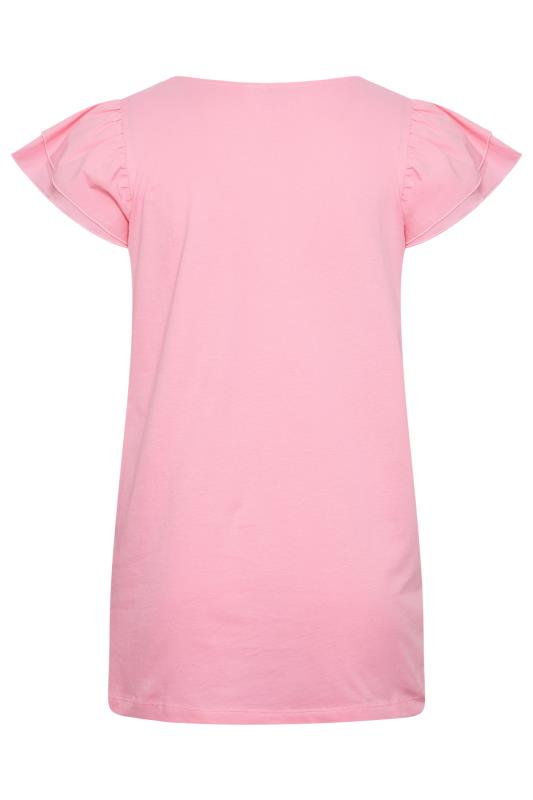 YOURS Plus Size Pink Frill Sleeve T-Shirt | Yours Clothing 7