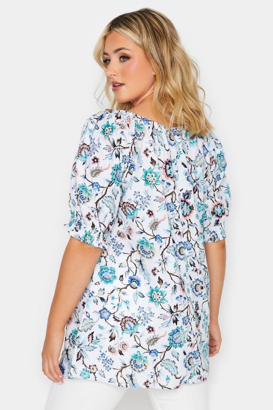 YOURS Plus Size White & Blue Floral Print Gypsy Top | Yours Clothing 3