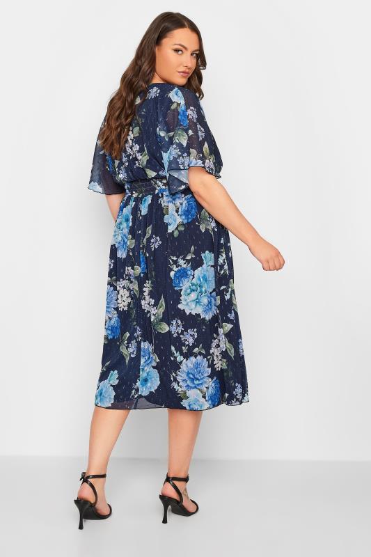 YOURS LONDON Plus Size Blue Floral Angel Sleeve Wrap Dress | Yours Clothing  3