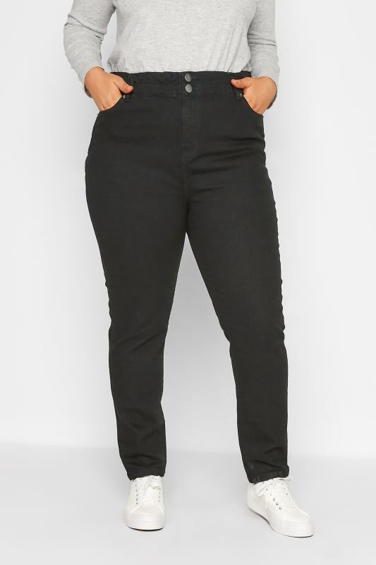 Curve Black Elasticated MOM Jeans 1