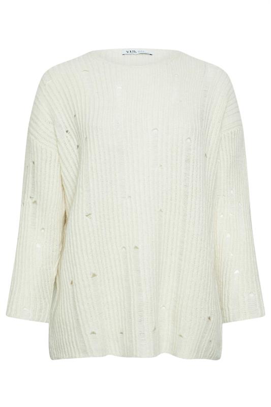 YOURS Plus Size Ivory White Distressed Knit Jumper | Yours Clothing 6