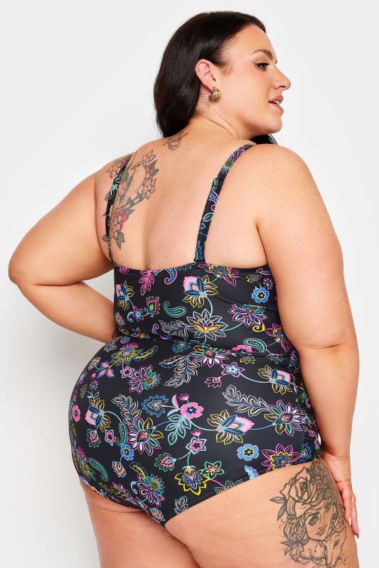 YOURS Plus Size Black Floral Paisley Print Tummy Control Swimsuit | Yours Clothing 6