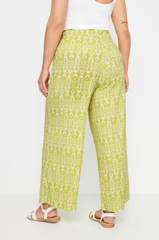 YOURS Plus Size Yellow Ikat Print Textured Wide Leg Trousers | Yours Clothing 3
