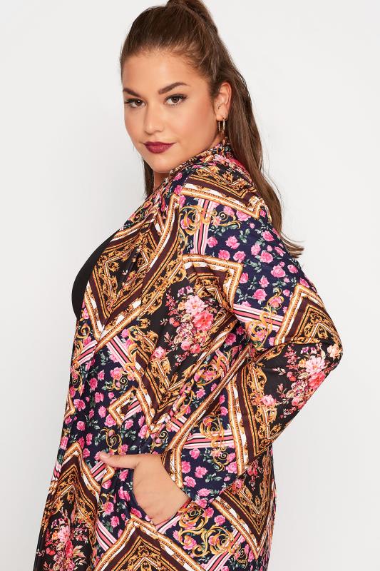 YOURS Curve Navy Blue & Brown Floral Scarf Print Blazer | Yours Clothing  4