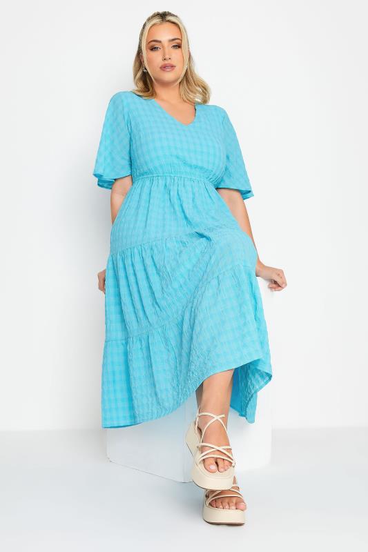 LIMITED COLLECTION Plus Size Aqua Blue Textured Tiered Smock Dress ...