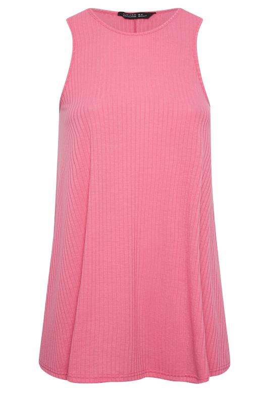 LIMITED COLLECTION Curve Plus Size Pink Ribbed Racer Cami Vest Top | Yours Clothing  7