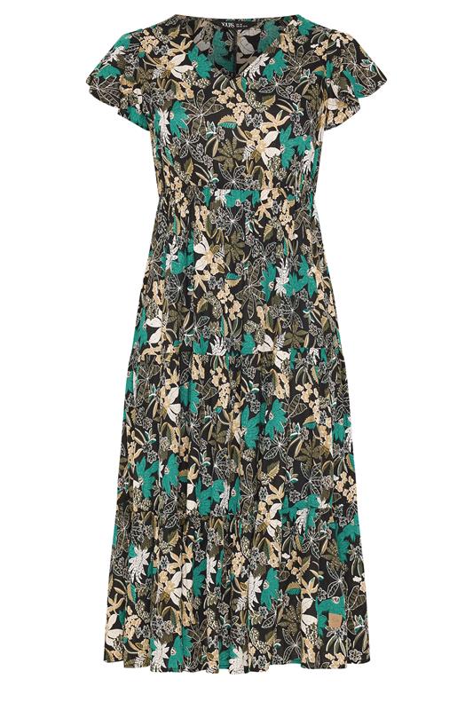 YOURS Plus Size Black & Green Floral Smock Dress | Yours Clothing 5