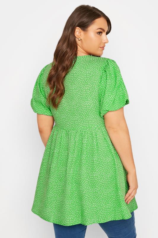 Curve Green Spot Print Tie Front Tunic Top 3